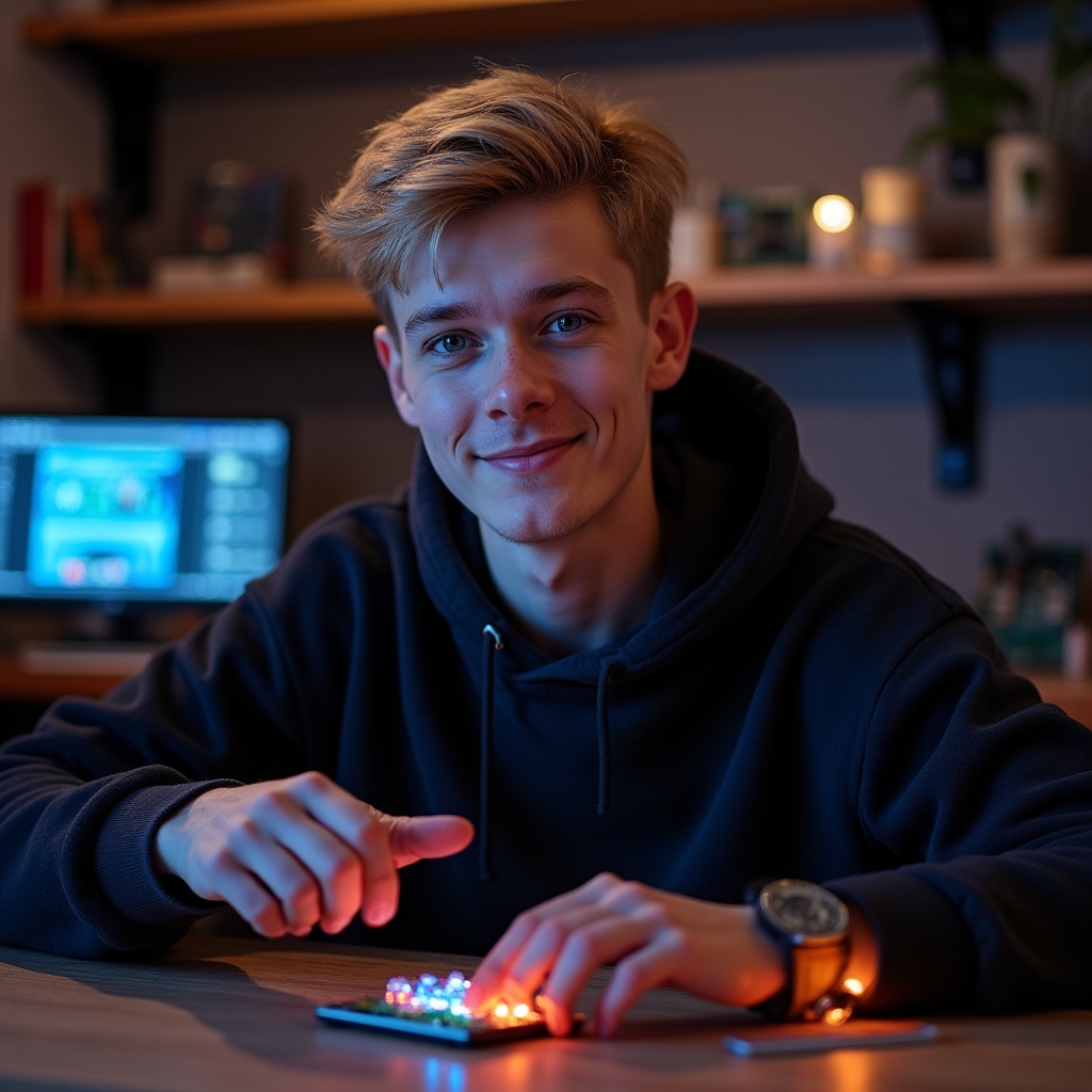 Współpracownik serwisu – maker z projektem Arduino na stole